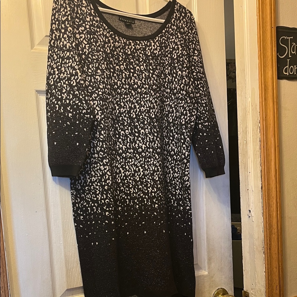 Attention Black and White Long Sleeve Dress